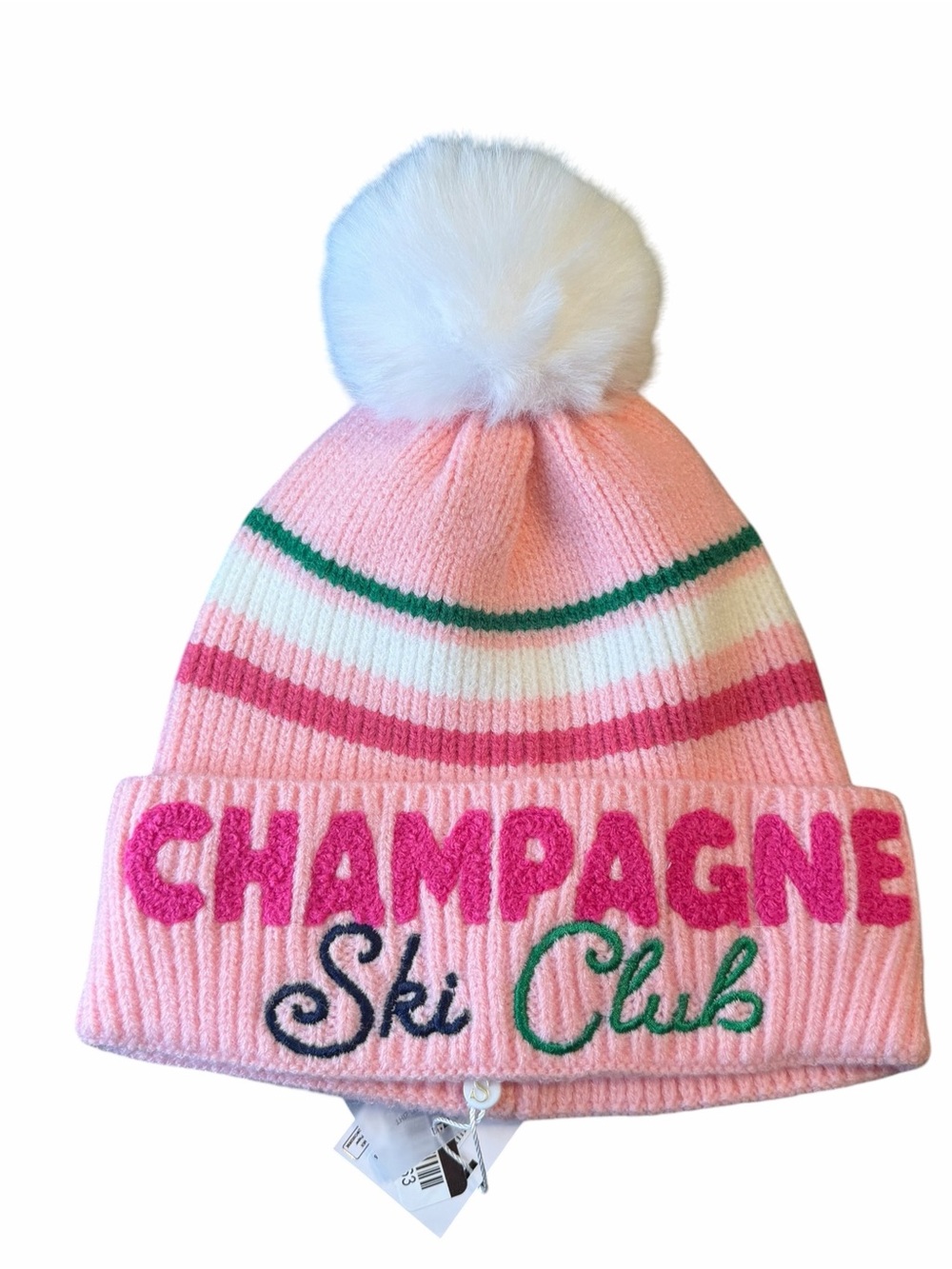 Shiraleah Champagne Ski Club Pink Pom Pom Beanie Hat NWT